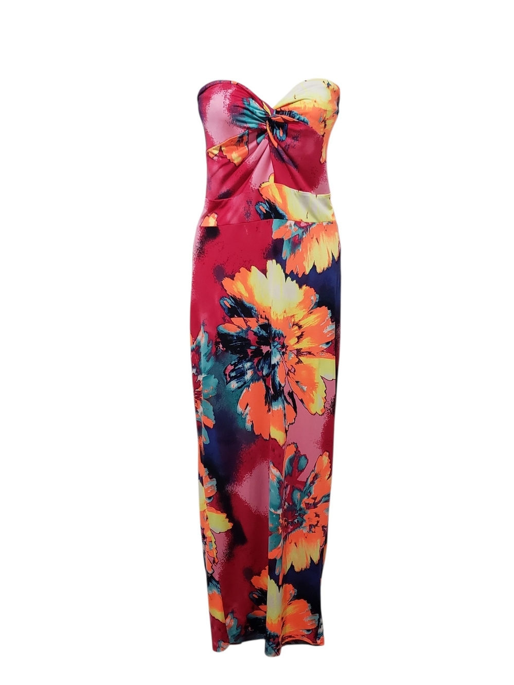 GOODTIME USA Strapless Red Multi Floral Maxi Dress | 1X